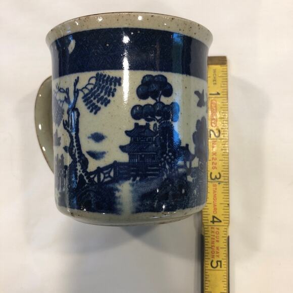 Gray Speckled Stoneware Blue Japan Images Brown Handle Tea Coffee Mug 3-1/2” - Picture 6 of 7
